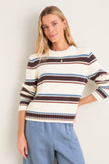 Ivory and Brown Stripe Cotton William Crewneck