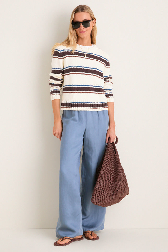 Ivory and Brown Stripe Cotton William Crewneck