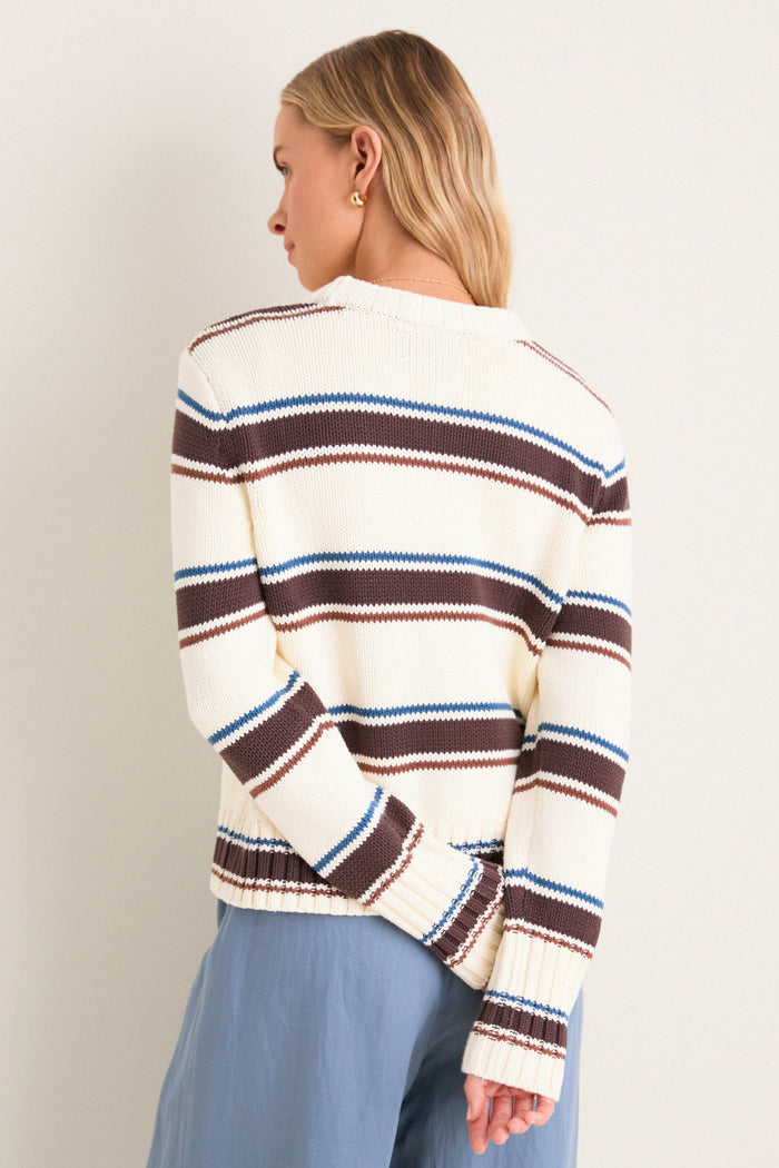 Ivory and Brown Stripe Cotton William Crewneck