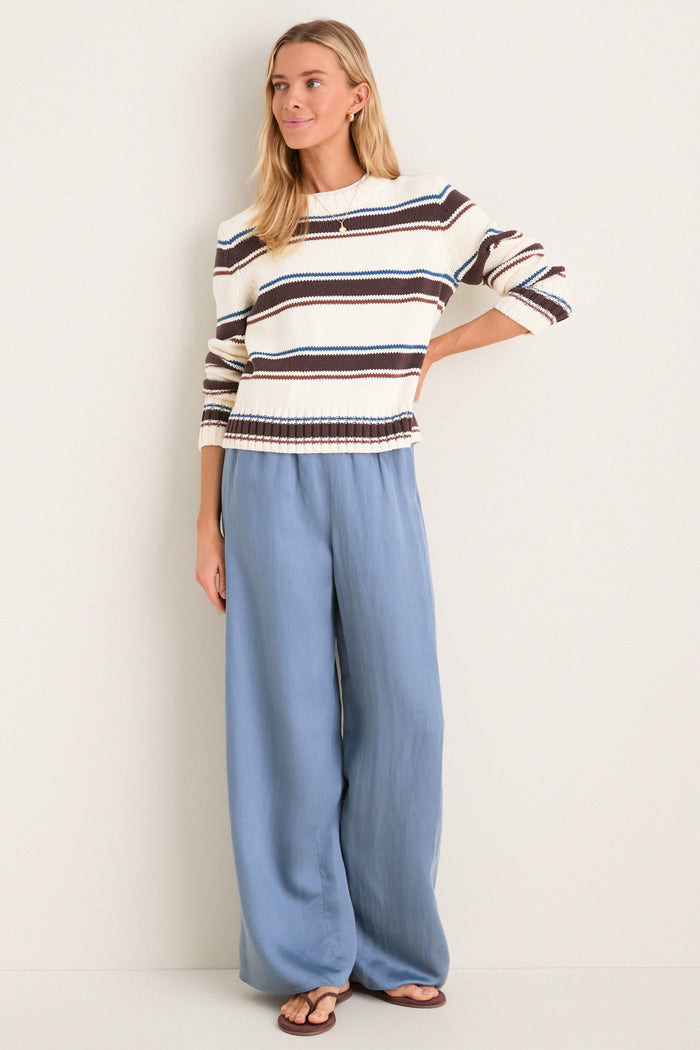 Ivory and Brown Stripe Cotton William Crewneck
