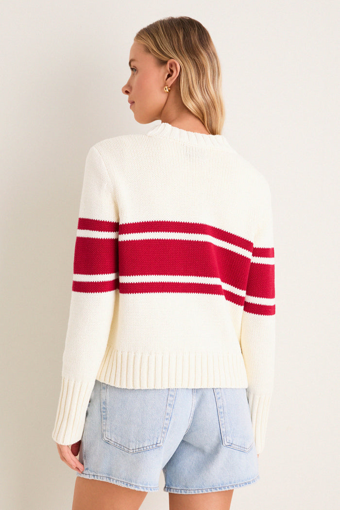 Ivory and Red Stripe Cotton William Crewneck