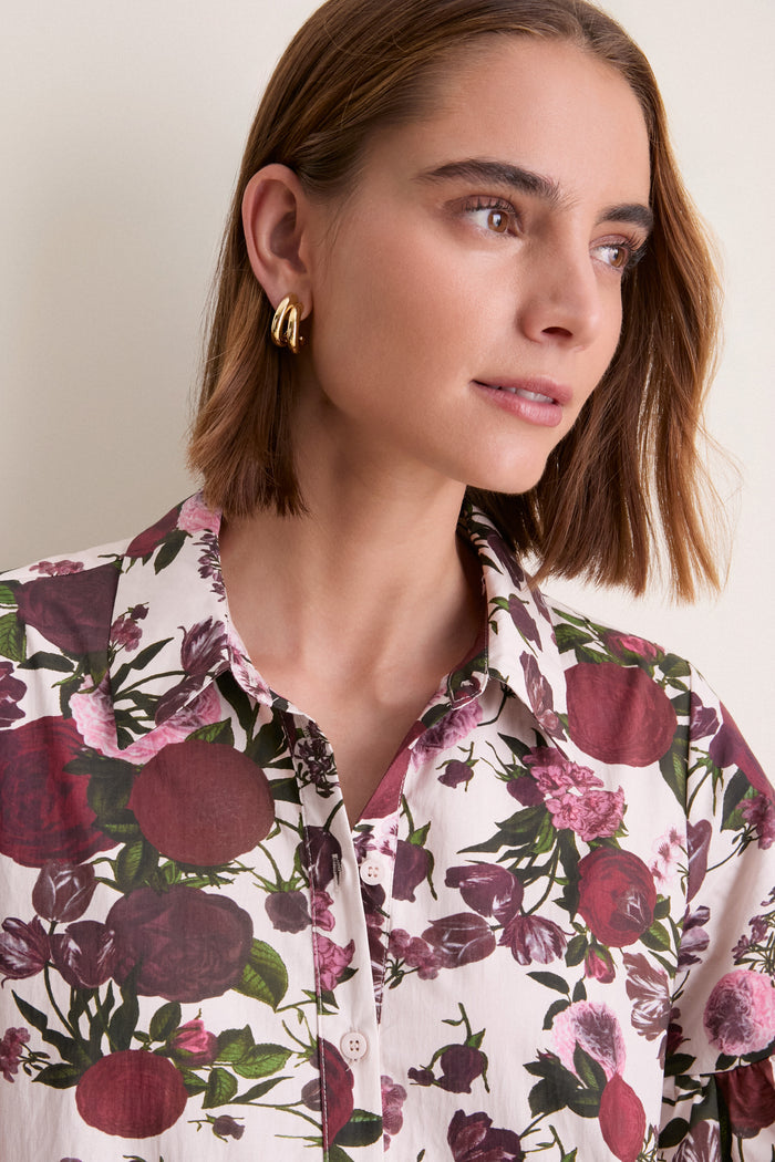 Ivory Burgundy Pink Miranda Mini Shirt Dress