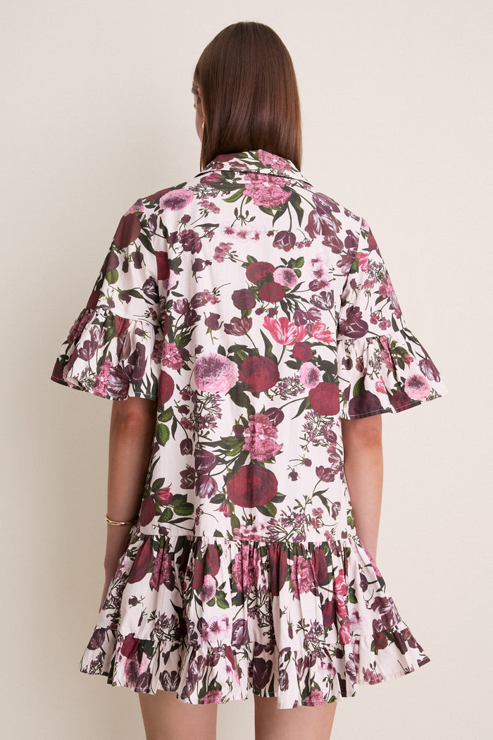 Ivory Burgundy Pink Miranda Mini Shirt Dress
