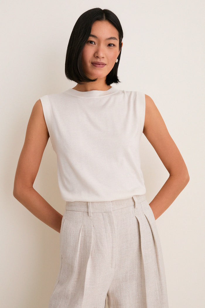 Ivory Cashmere Silk Sleeveless Ava Shell