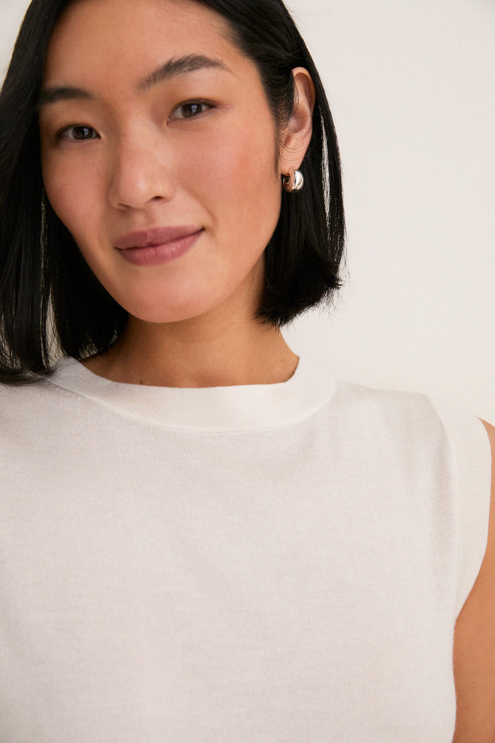 Ivory Cashmere Silk Sleeveless Ava Shell