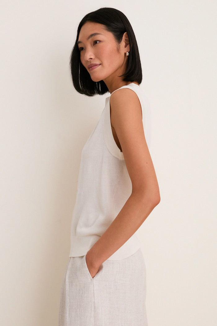 Ivory Cashmere Silk Sleeveless Ava Shell