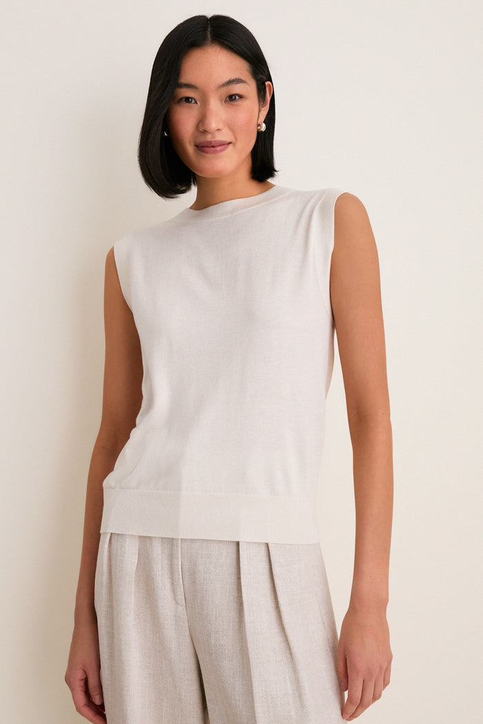 Ivory Cashmere Silk Sleeveless Ava Shell