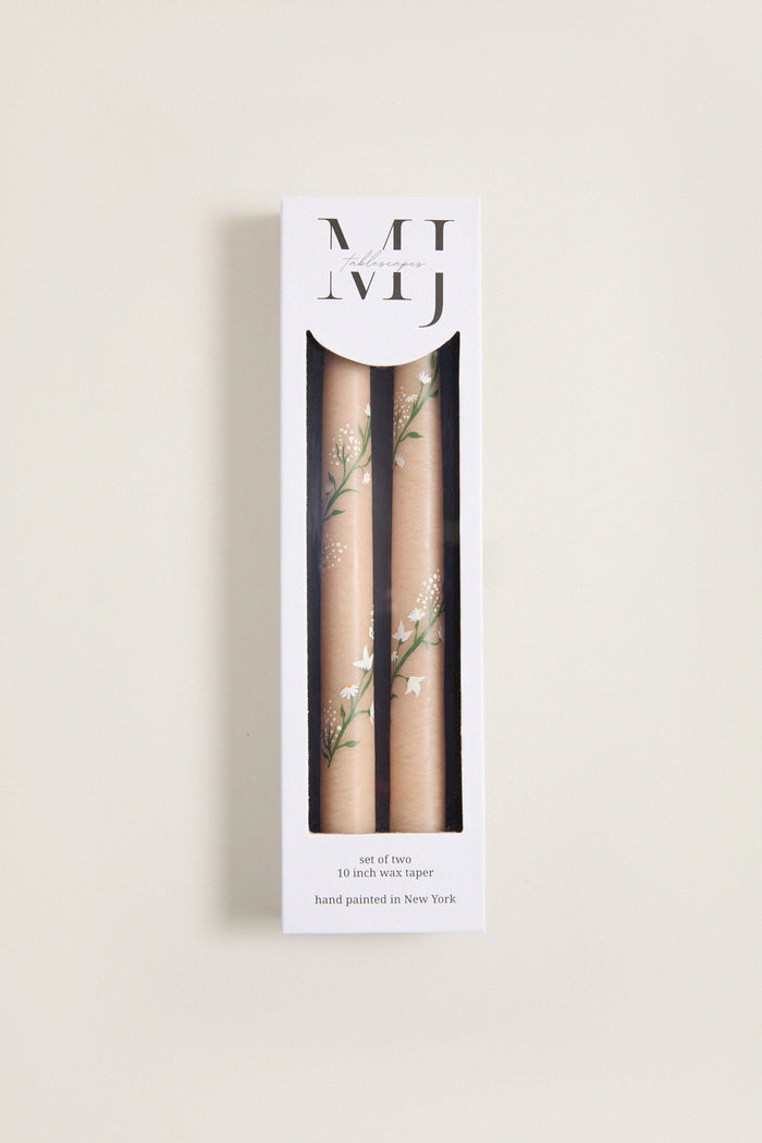 Ivory Climbing Vines Hand Painted Taper Candles (Set of 2)
