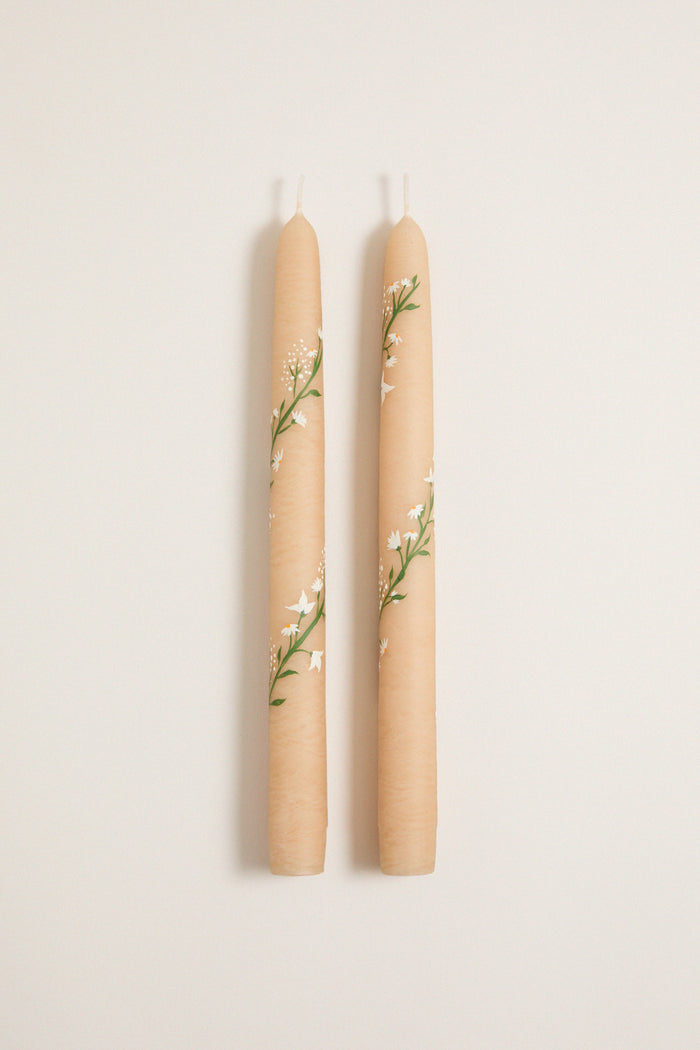 Ivory Climbing Vines Hand Painted Taper Candles (Set of 2)