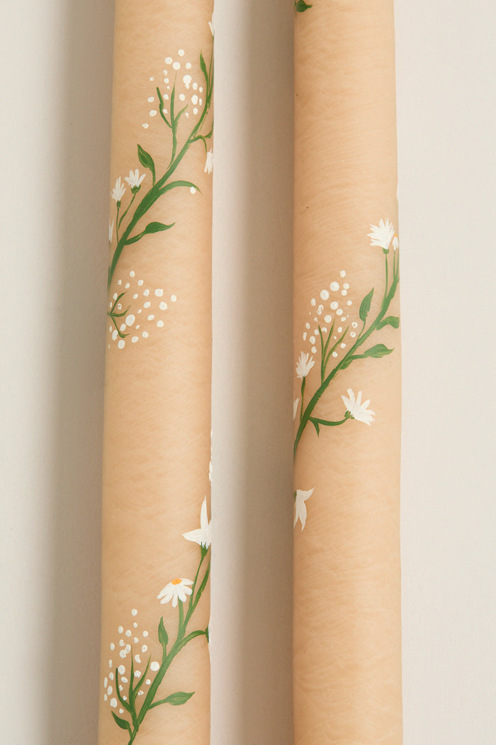 Ivory Climbing Vines Hand Painted Taper Candles (Set of 2)