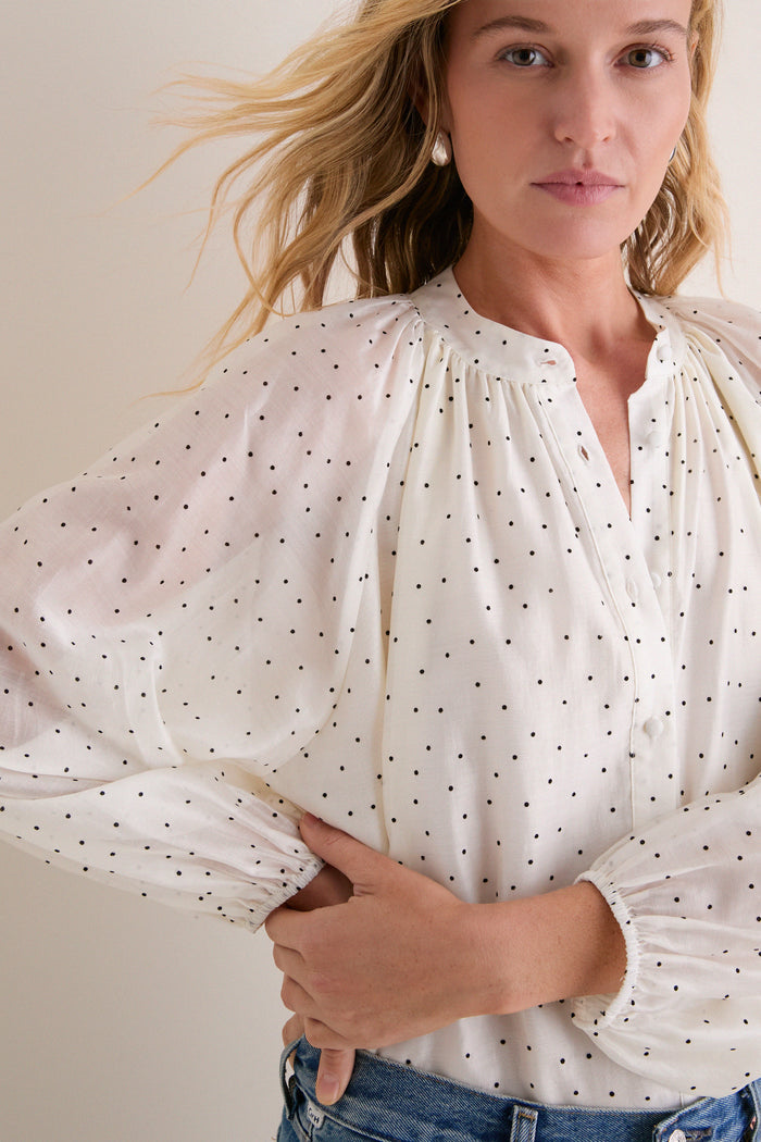 Ivory Flocked Dot Sawyer Blouse