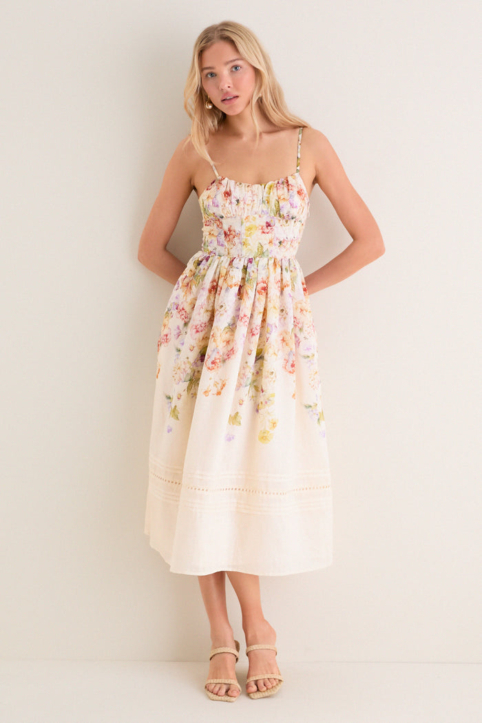 Ivory Floral Kacey Midi Dress
