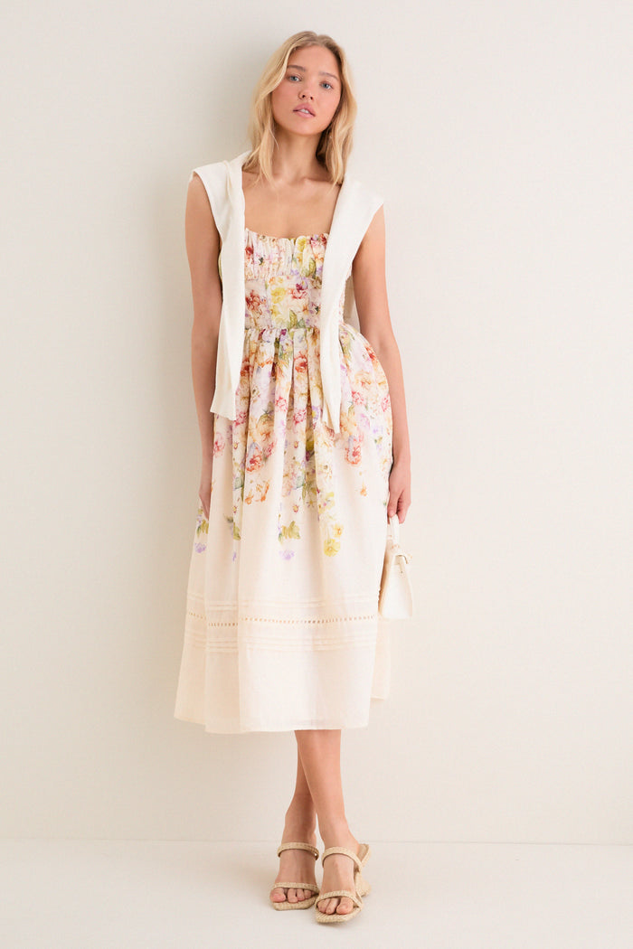 Ivory Floral Kacey Midi Dress