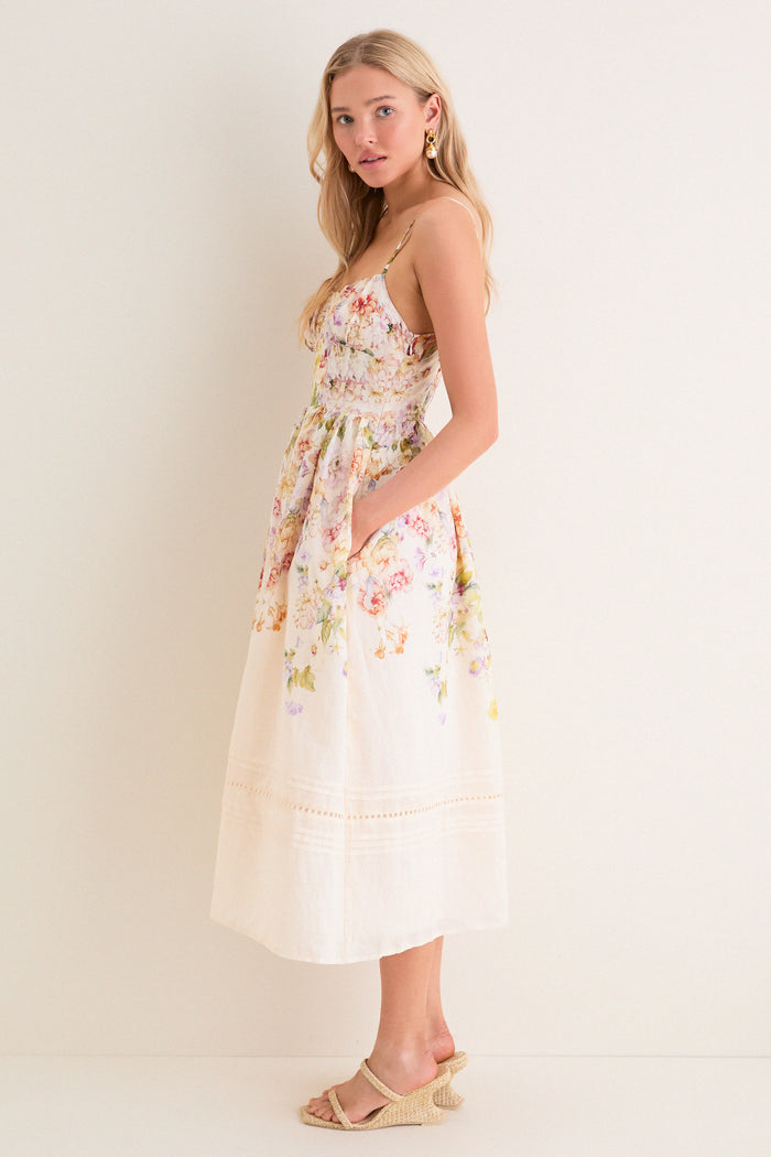 Ivory Floral Kacey Midi Dress
