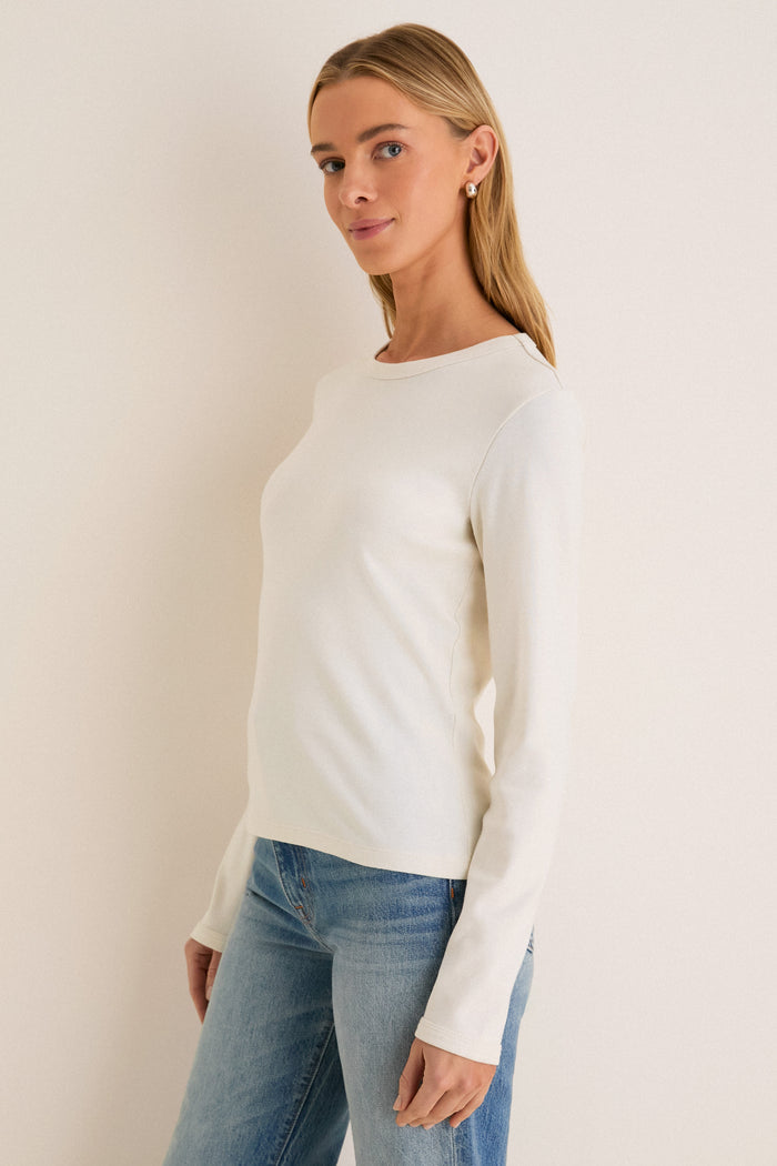 Ivory Ribbed Long Sleeve Sally Tee