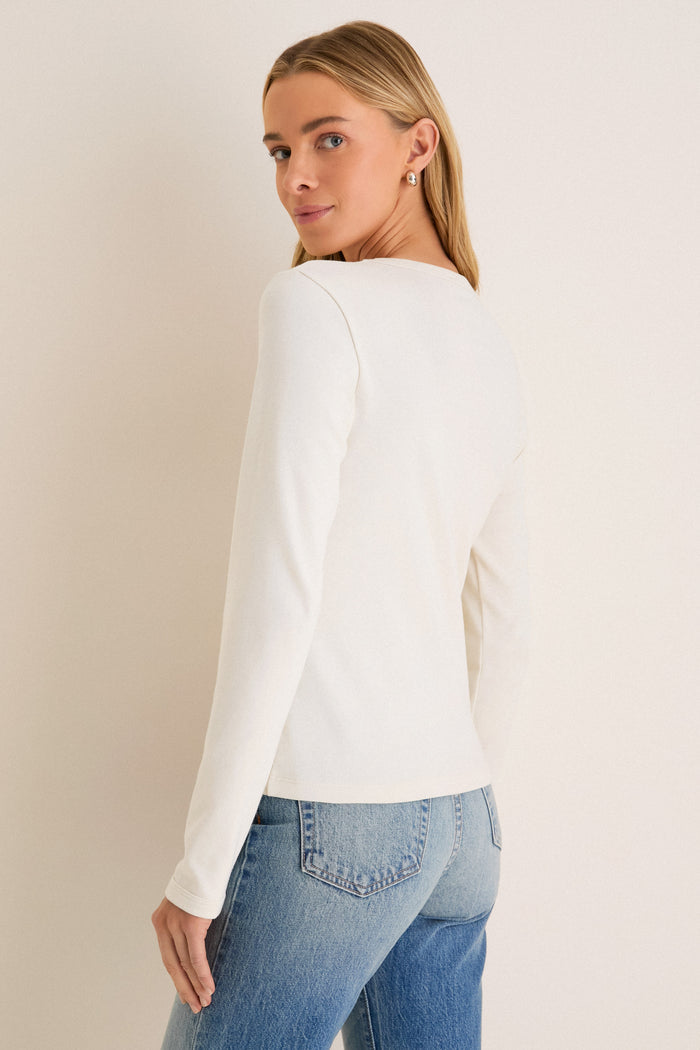Ivory Ribbed Long Sleeve Sally Tee