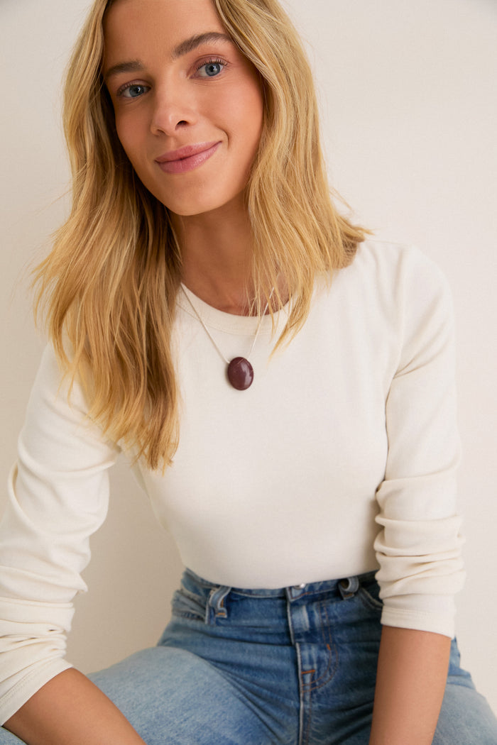 Ivory Ribbed Long Sleeve Sally Tee