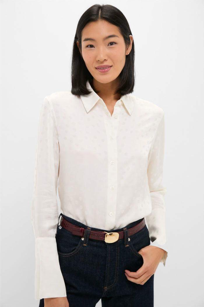 Ivory Scattered Dot Jacquard Amanda Shirt
