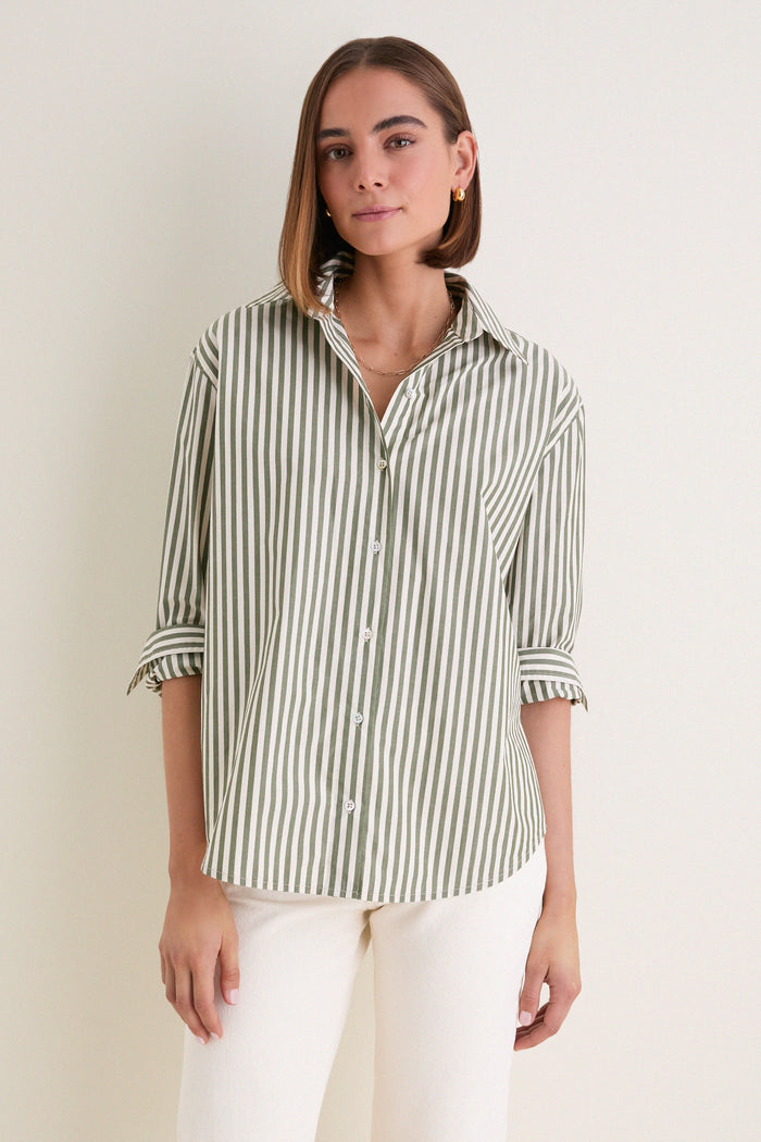 Jardin Stripe Cotton Poplin Nadine Button Down