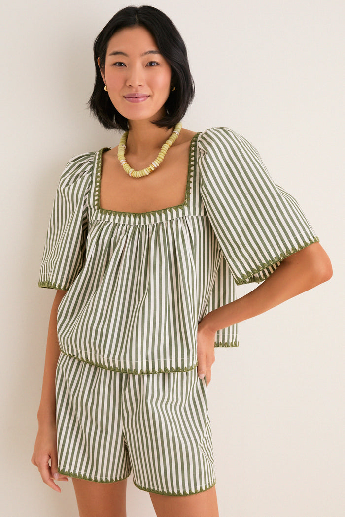 Jardin Stripe Whipstitch Viviana Top