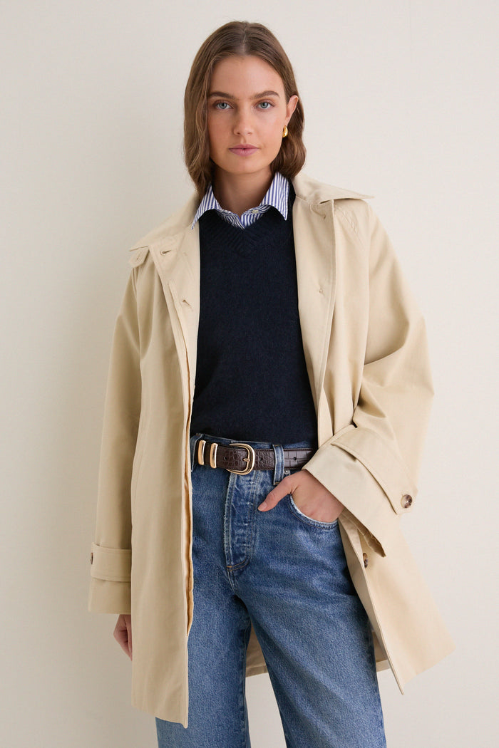 Khaki Drew Mid-Length Trench Coat