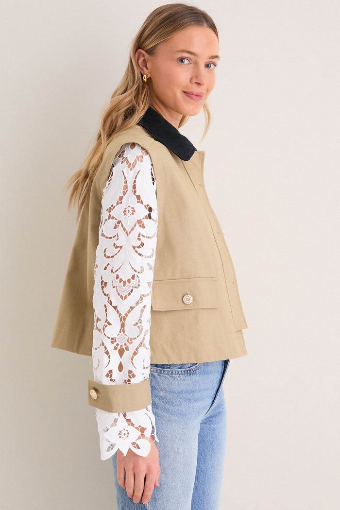 Khaki with Lace Sleeves Clarisse Jacket