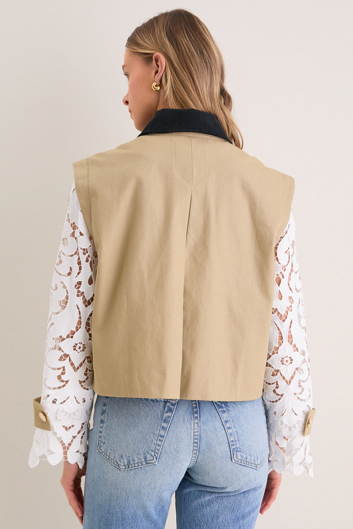 Khaki with Lace Sleeves Clarisse Jacket