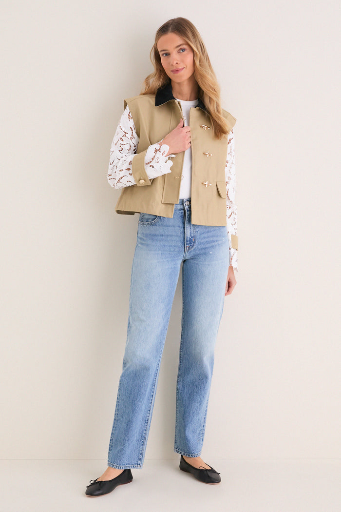 Khaki with Lace Sleeves Clarisse Jacket