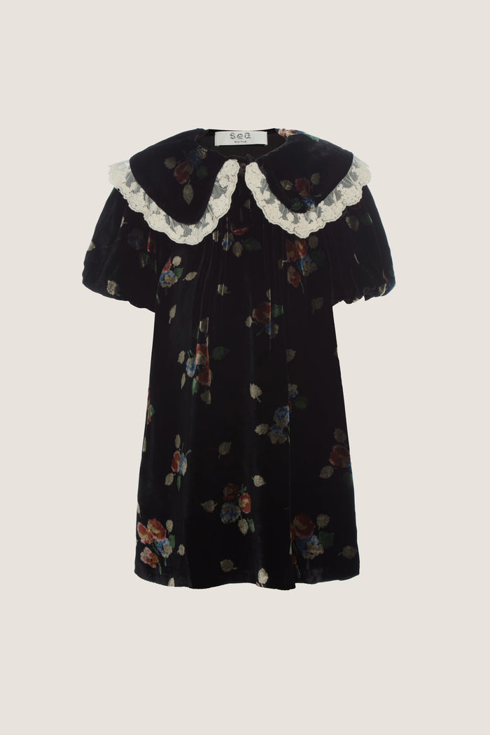 Kids Black Leda Velvet Puff Sleeve Midi Dress