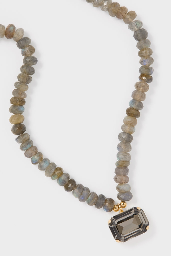 Labradorite Sidonie Necklace: A classic, high-end design featuring faceted labradorite rondelle beads and an effortless, fun smoky quartz pendant, perfect for elevating your style.