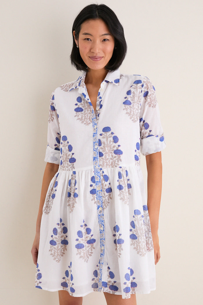 Laguna Blue Long Sleeve Mini Shirt Dress