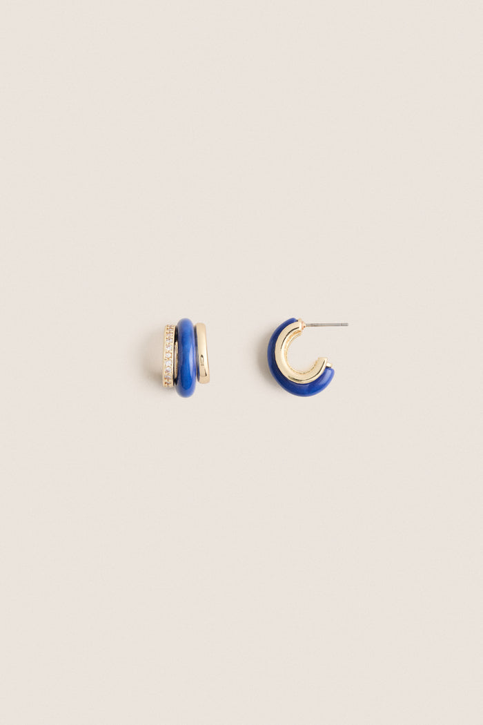 Lapis Semi Stone Combo Chubby Hoop Earrings