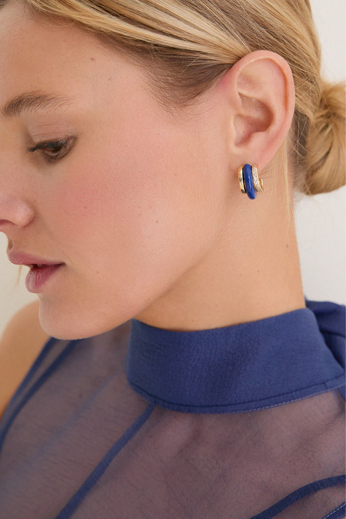 Lapis Semi Stone Combo Chubby Hoop Earrings