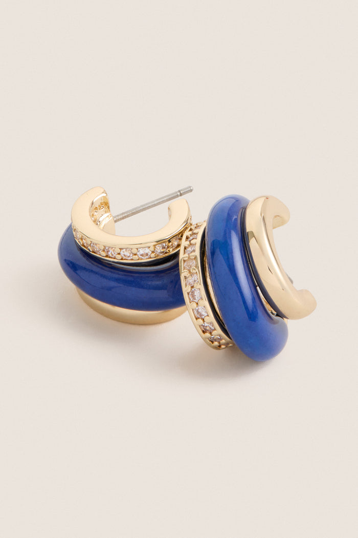 Lapis Semi Stone Combo Chubby Hoop Earrings