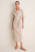 Latte Stripe Cotton Milano Shirt Dress