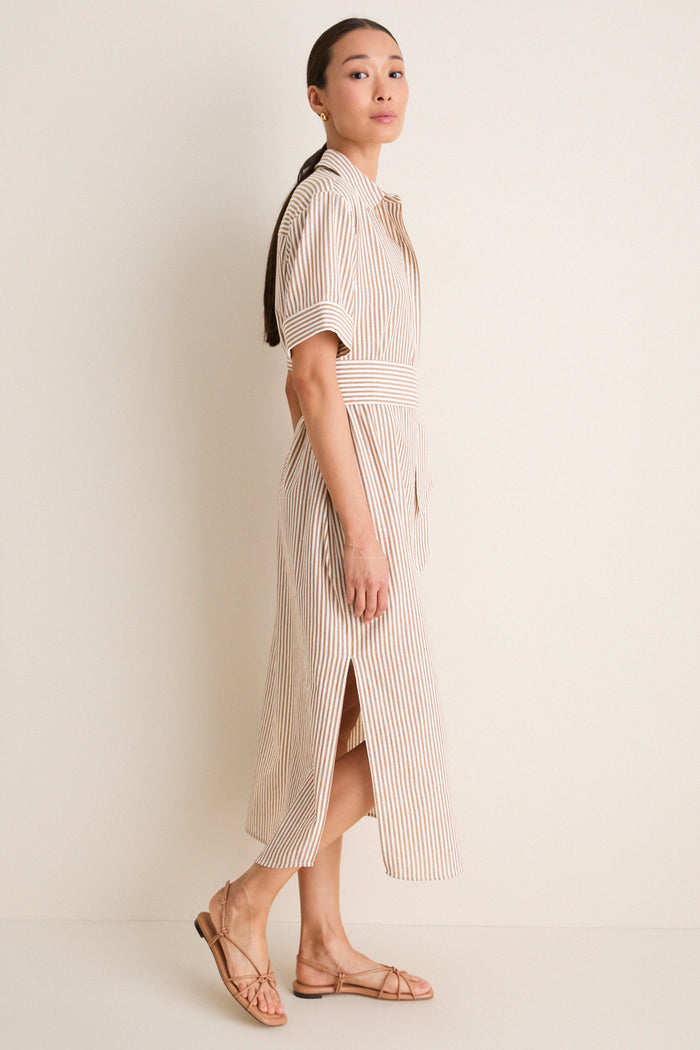 Latte Stripe Cotton Milano Shirt Dress