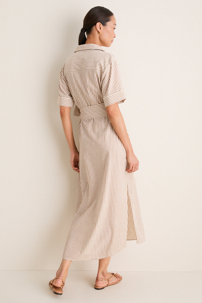 Latte Stripe Cotton Milano Shirt Dress