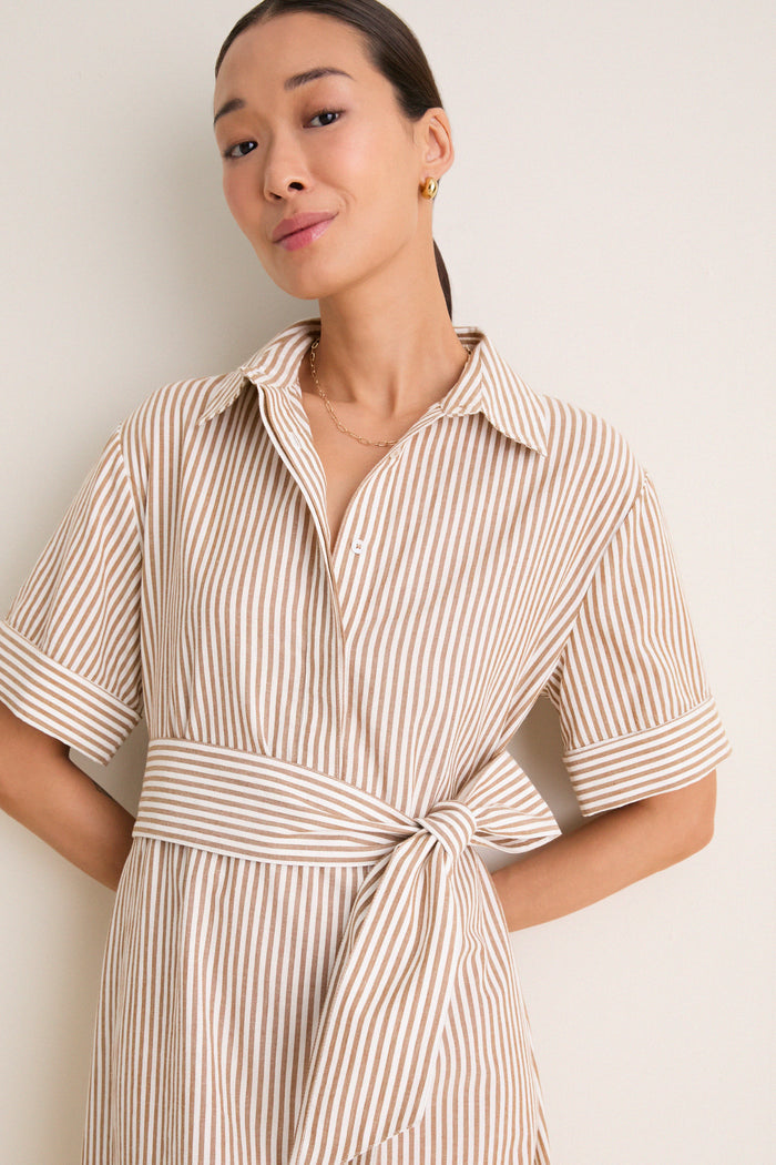 Latte Stripe Cotton Milano Shirt Dress