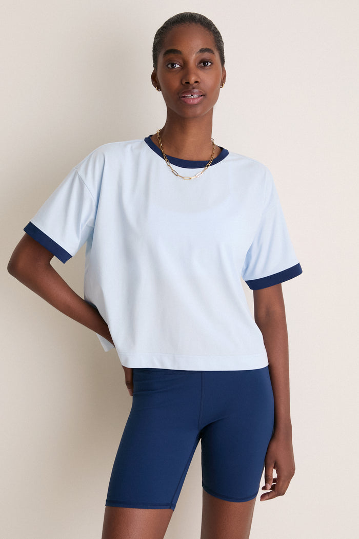 Light Blue and Navy Performance Cotton Flo Ringer Tee