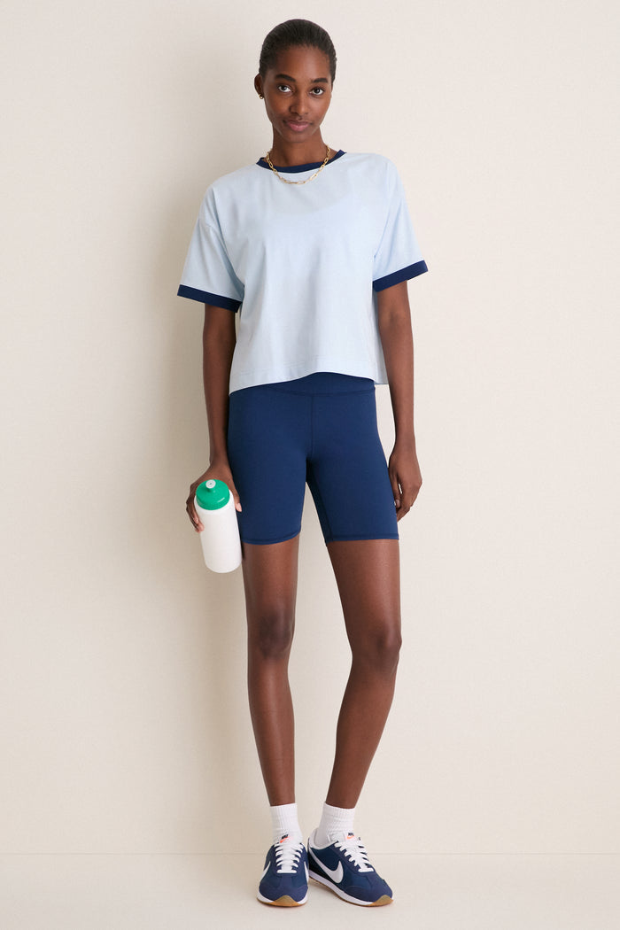 Light Blue and Navy Performance Cotton Flo Ringer Tee