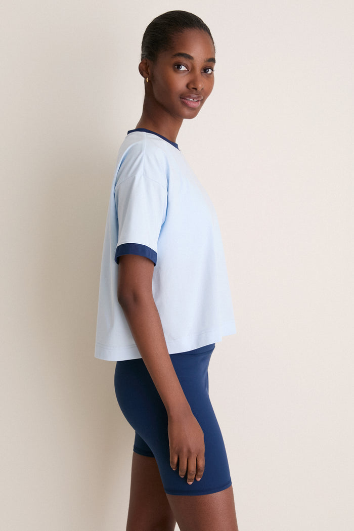 Light Blue and Navy Performance Cotton Flo Ringer Tee