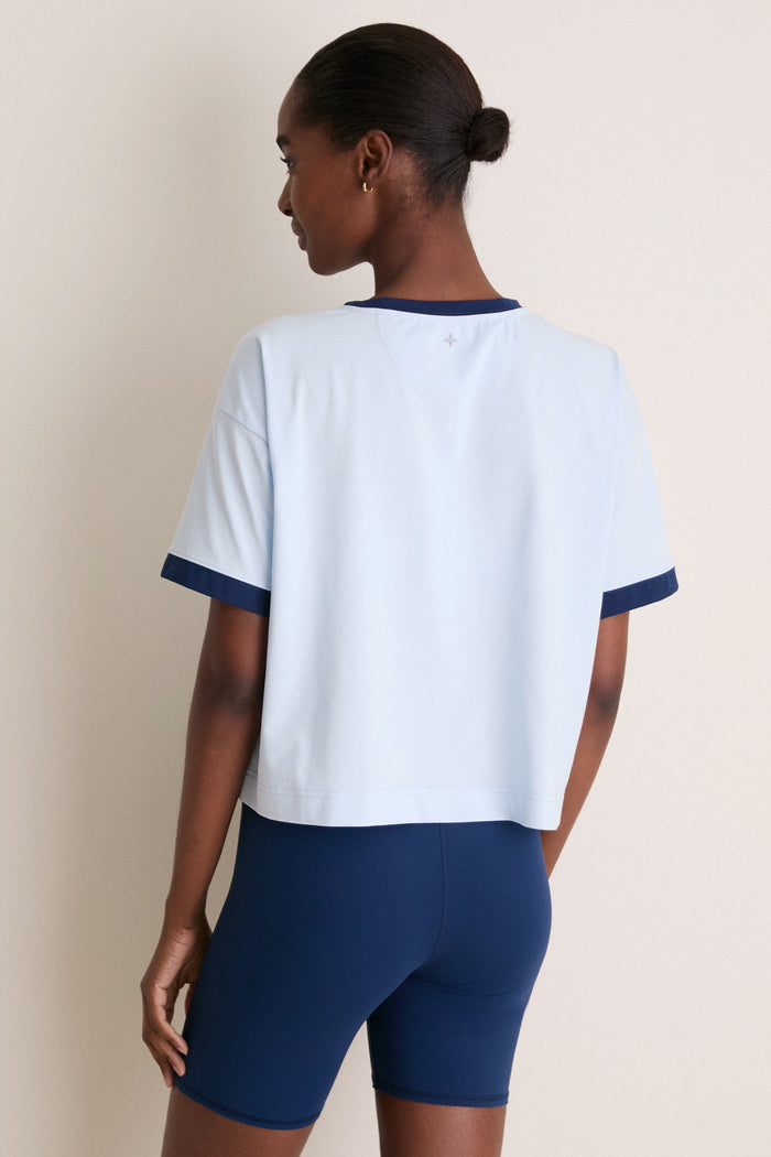 Light Blue and Navy Performance Cotton Flo Ringer Tee