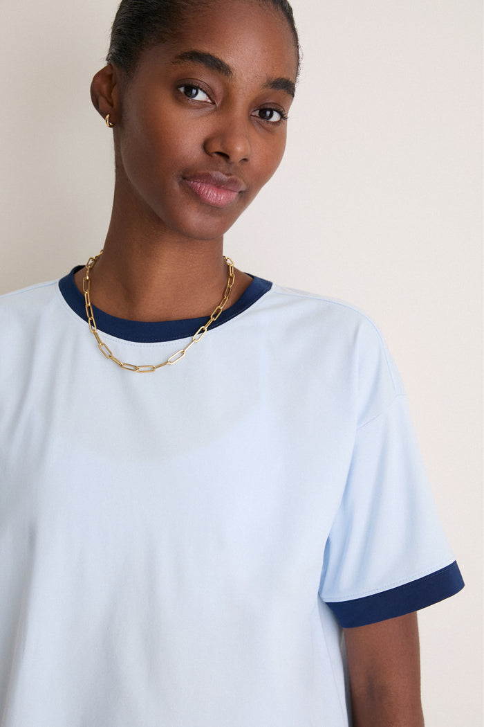 Light Blue and Navy Performance Cotton Flo Ringer Tee