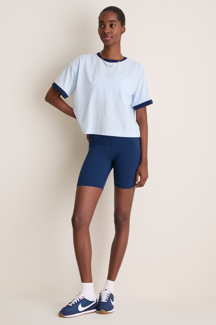 Light Blue and Navy Performance Cotton Flo Ringer Tee