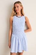 Light Blue and White Paloma Check Martina Mini Dress