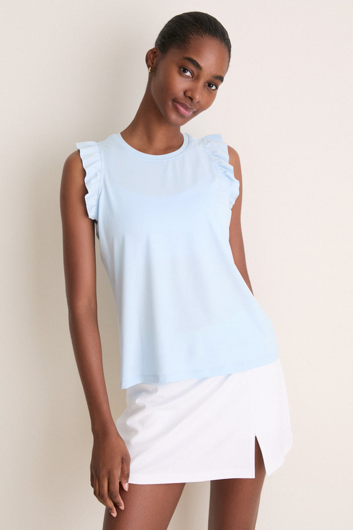 Light Blue Performance Jersey Ruffle Lea Tank
