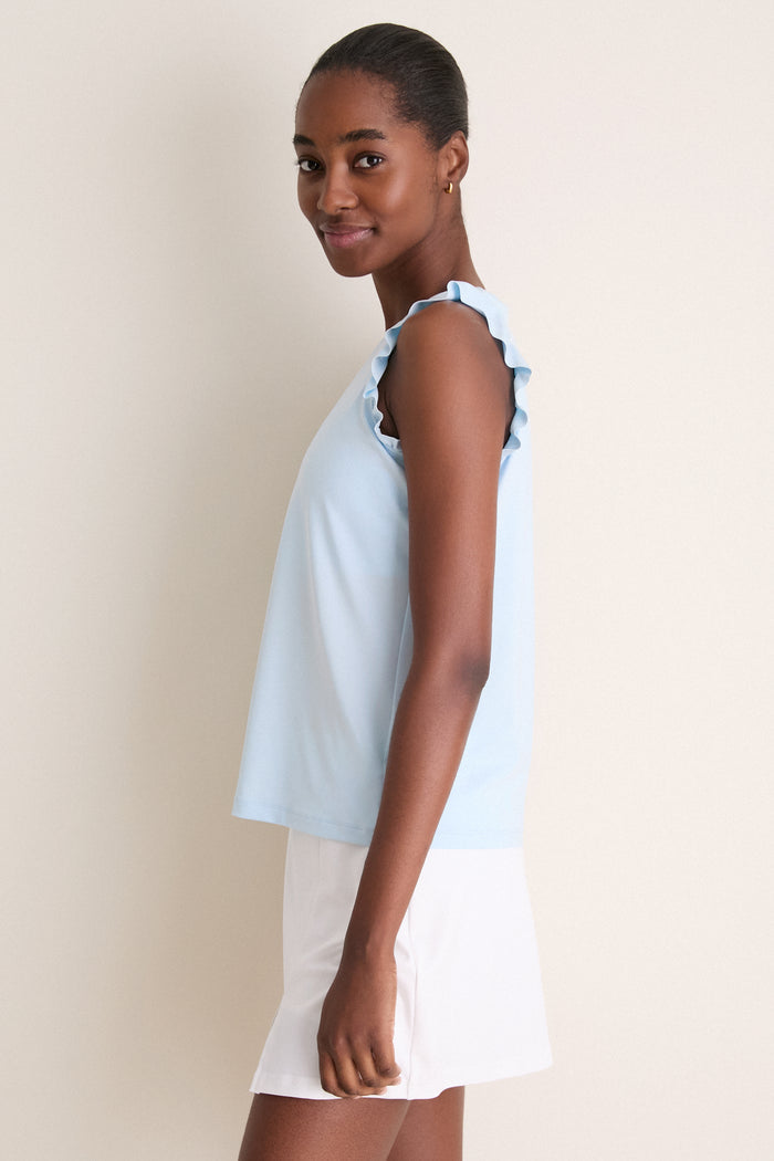 Light Blue Performance Jersey Ruffle Lea Tank