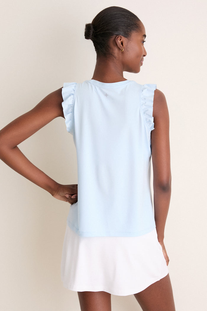 Light Blue Performance Jersey Ruffle Lea Tank