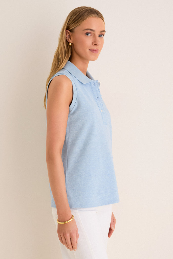 Light Blue Pique Sleeveless Ruffle Margaret Polo