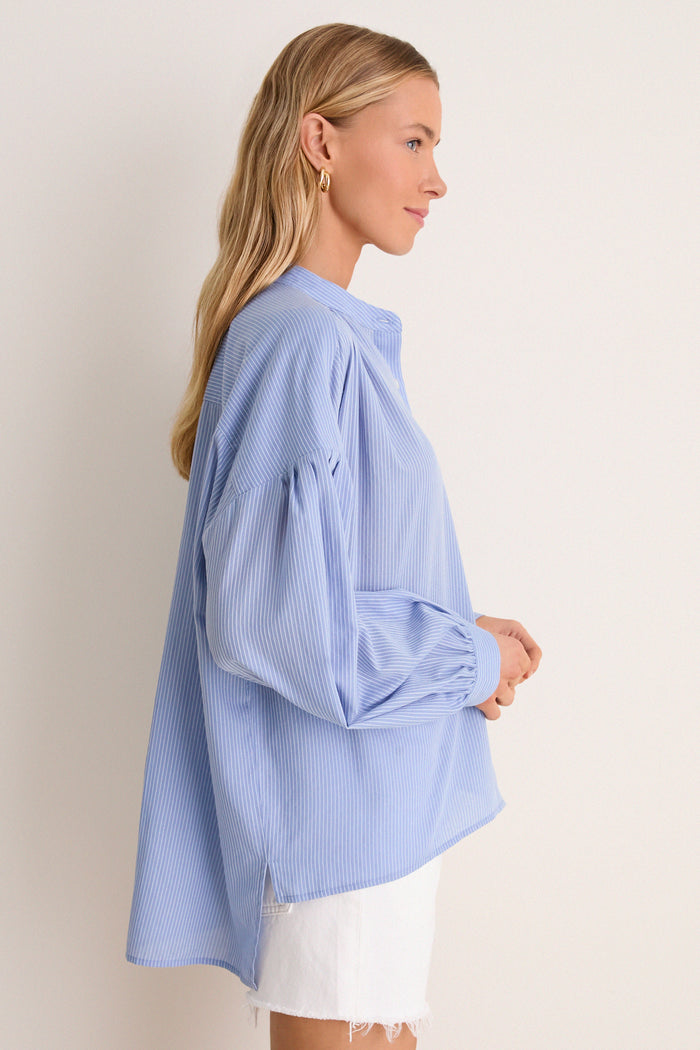 Light Blue Shadow Stripe Juliette Button Down